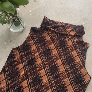 Vintage Brown and Black Plaid Sparkly tank top Sleeveless Stretchy Y2K, 90's